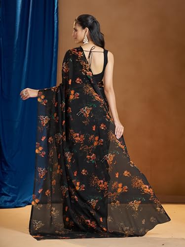 Image of Garden Vareli Nara Chiffon Abstract Floral Print Saree