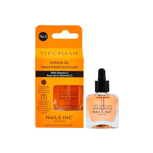 Nails Inc Vit C Please Nourishing Cuticle Oil – Hydrating & Brightening Nail & Cuticle Treatment with Vitamin C, Vitamin E & Orange Extract – Moisturizing Formula for Stronger, Healthier Nails 14ML