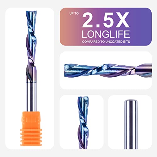 Image of SpeTool Down Cut Spiral Router Bits 1 /4 Shank with Coating, 1-1 /4 Inch Cutting Length 3 Inch OVL, CNC Bits for Wood Inlay Slot Mortise Cutting Carving Engraving