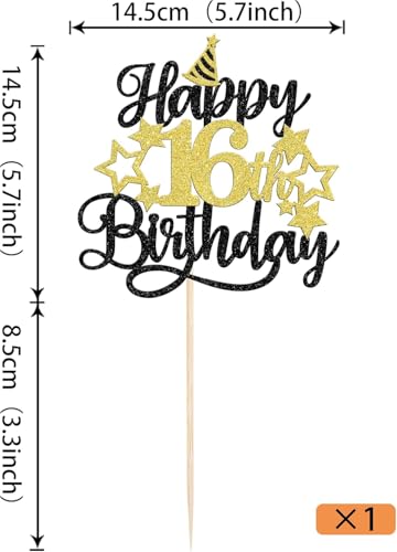 Image of Confetti! Glittering 16th Birthday Cake Topper with Star Hat - Cheers to 16 Years! Fabulous Cake Decorations for Kids' 16th Birthday & Anniversary Party Supply