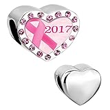 DemiJewelry Heart Pink Ribbon Breast Cancer Awareness Charms Beads for Charm Bracelet