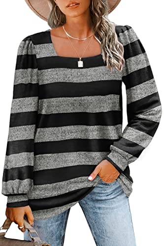 Black And Grey Striped Shirt Women Long Sleeve Tunic Sweatshirt For Women S #TOP10