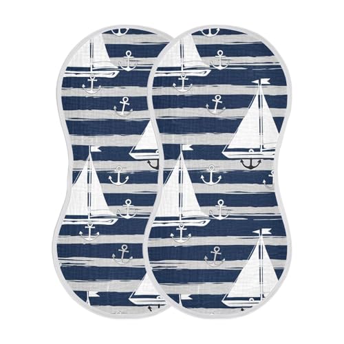 Muslin Burp Cloth for Baby 4PCS Sailboats Stripes Super Absorbent Burping Cloths, Bibs for Newborn Boys Girls2