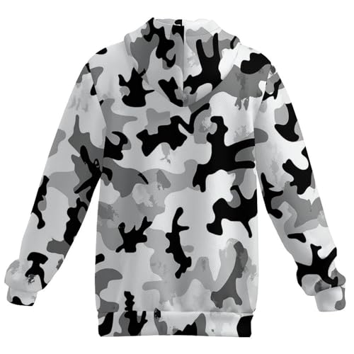 Military Camouflage Black And White Hunting Men's Quarter Zip Drawstring Hoodies Long Sleeve Sweatshirt Casual Pullover 5