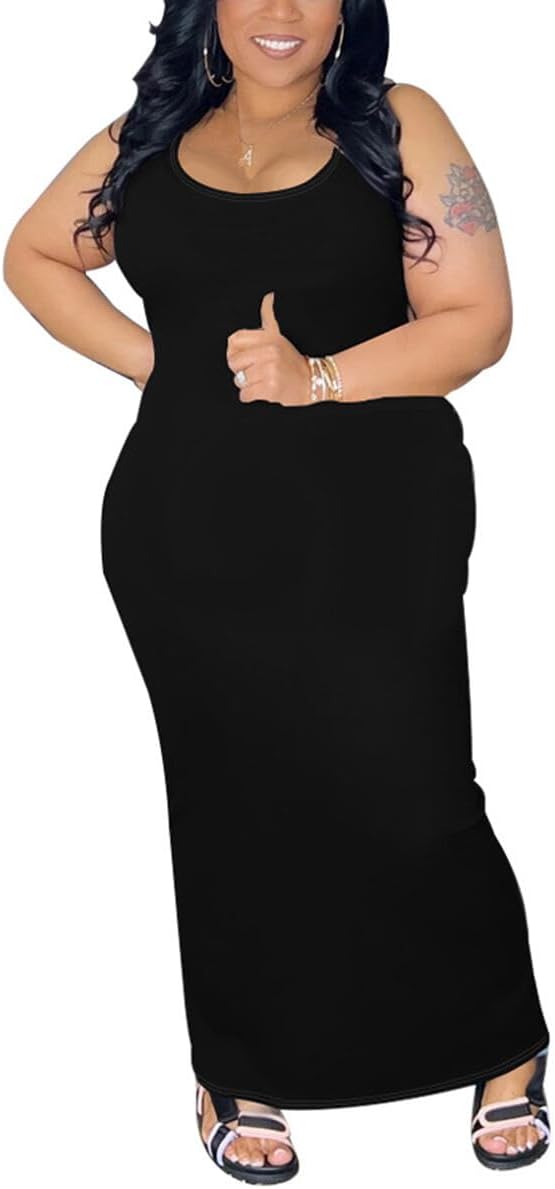 YeGine Women Plus Size Sleeveless Bodycon Maxi Dresses Sexy Slim Tank Dresses