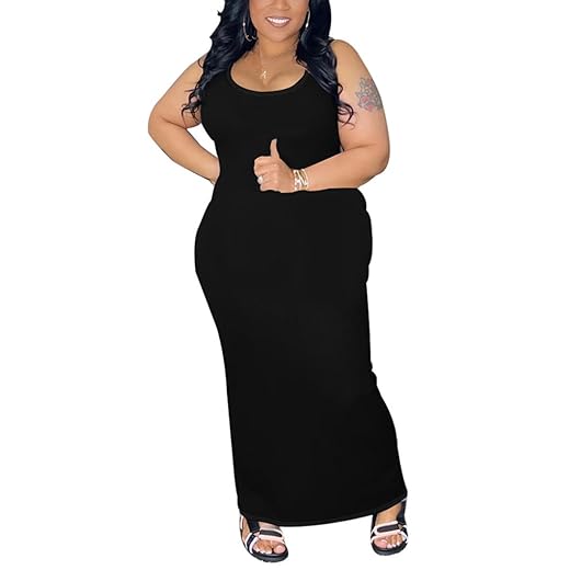 YeGine Women Plus Size Sleeveless Bodycon Maxi Dresses Sexy Slim Tank Dresses