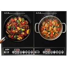 Commercial Electric Induction Cooktop, 1000W+800W Double Burner, Dual Induction Hot Plate, Professional Countertop Burner Stove with Timer, 8 Power & 8 Temp Setting, LED Screen, Black