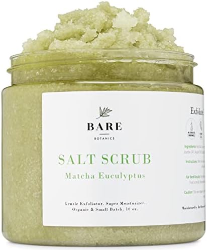 Bare Botanics Natural Body Scrub (Matcha Green Tea Eucalyptus) – Gentle Exfoliator & Super Moisturizer | Includes a Wooden Spoon | No Synthetic Fragrances, No Nut Oils, Ready to Gift | Net Weight 24oz