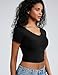 ZeroBound Built in Shelf Bra Crop Tops - V Neck Basic Casual Crop T Shirt, Short Sleeve Y2k Tee for Women, Spring and Summer Cute Workout Shirt Black L