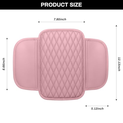 Car Center Console Cover, Upgraded Microfiber Leather Car Arm Rest Cover with 2 Storage Bags, Universal Armrest Cover for Car Storage Box Car Interior Accessories Protector for Most Vehicle-Pink