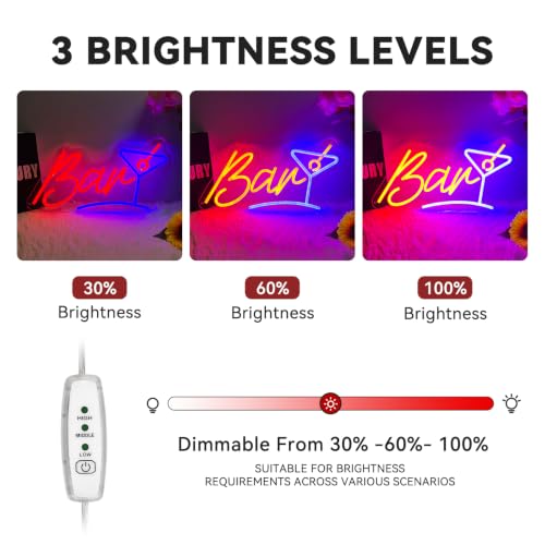Image of Bar Neon Sign for Wall Decor USB-Powered Adjustable Brightness 3D Carved LED Neon Sign for Bar Shop Light up Sign for Kitchen Business Station Beer Bar Club Hotel Restaurant Party Christmas Birthday Gifts for Friends Familys