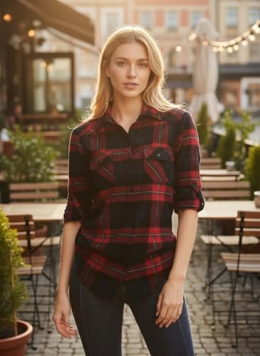 Image of Match Women's Long Sleeve Plaid Flannel Shirt #2021
