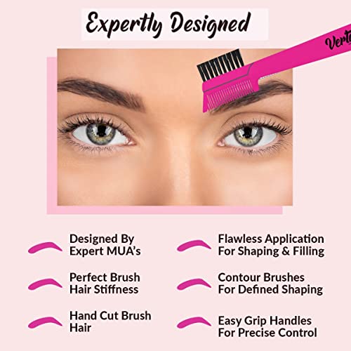 Eyebrow Brush Pencil Comb Kit - Duo Spoolie Thin Angled Real Firm Bristles Filling Blending Definer Techniques For Tint Powder Brow Pomade Gel Makeup Combing Eye Lashes To Shape Eyelashes Growth Contour Conceal Acrched Brows Trimmer Eyeliner Stencil #TOP4