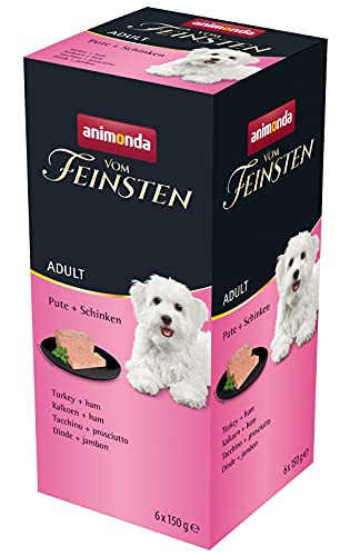 animonda vom Feinsten Hundefutter nass mit Pute + Schinken (6 x 150g), getreidefreies Hundefutter ohne Zucker, mit frischen, fleischigen Zutaten