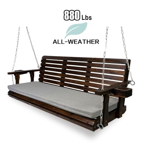 Image of Fortune Candy Wooden Porch Swing, Deep Brown, 5.5 FT Extra Large