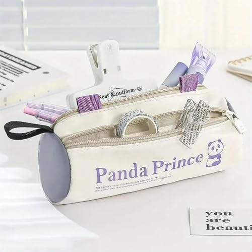 Image of Invite Enterprise Canvas Large Capacity Cute Pencil Case Three Compartment Aesthetic Pencil Case for Girls Multifunctional Stationery Bag Pouch for School Supplies