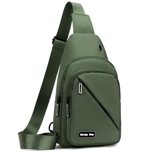 Seoky Rop Sling Bag for Men Women, Small Nylon Crossbody Bag Trendy, Casual Shoulder Chest Bag for Travel Running Hiking Army Green