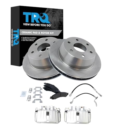 Image of TRQ Rear Brake Pad & Rotor Kit Ceramic Compatible with 2002 Chevrolet Silverado 1500 GMC Sierra 1500