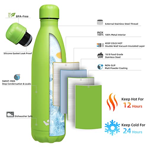 Image of Konokyo Insulated Water Bottles,25 oz Double Wall Stainless Steel Vacumm Metal Flask for Sports Travel,Green