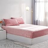 YASMENG Extra Soft Blush Pink Velvet Plush Fitted Sheet Twin Size with 16” Deep Pocket, Warm Luxury Single Fitted Sheet Only for Fall Winter Spring, Fuzzy Flannel Fleece Mattress Protector Cover