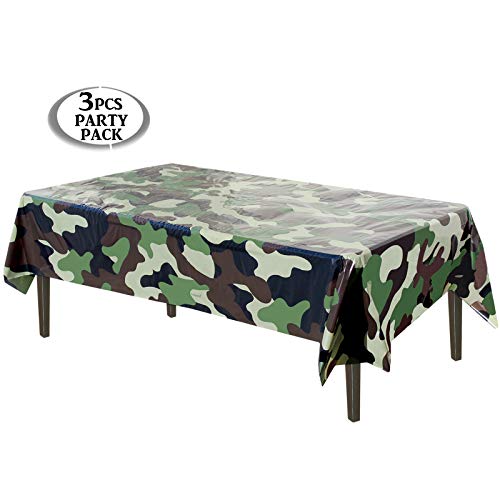Anapoliz Army Plastic Tablecloth | 3 Pcs Pack (54” Inch Wide X 102” Inch Long) | Rectangular Camouflage Table Cover | Military Party Table Decorations | Camo Party Plastic Table Cover #TOP1