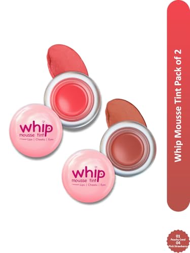 Image of Glam21 Whip Mousse Tint 3-in-1 | Lip, Cheek & Eye Tint | Vitamin E, Jojoba Oil & Shea Butter | Waterproof, Long-Lasting, Highly Pigmented | Lightweight Travel-Friendly Makeup | 4gm Each | Combo Pack Of 2 (Peachy Coral&Nude Fig)