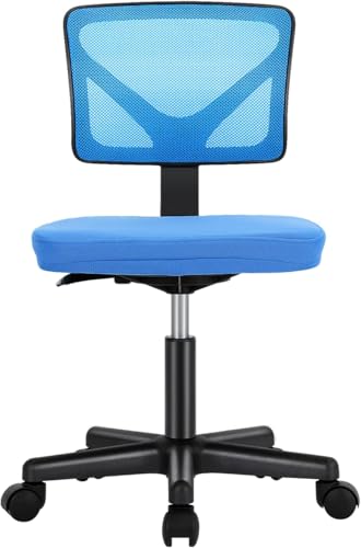 Sweetcrispy Office Chair, Ergonomic Low-Back Mesh Rolling Work Swivel Chairs with Wheels, Armless Comfortable Seat Lumbar Support for Home, Bedroom, Study, Student, Adults,Classic Blue