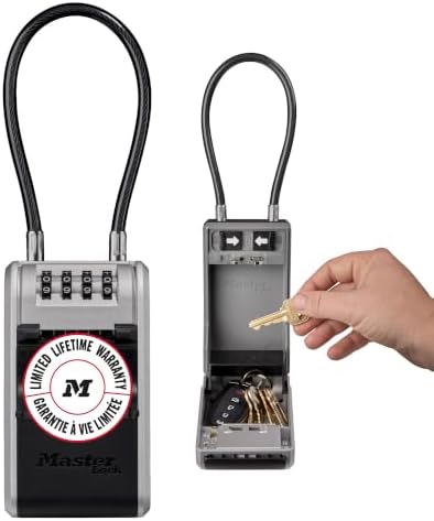 Master Lock Schlüsseltresor mit neuem innovativen Design, flexiblem Kabelbügel, großem Fassungsvermögen und hoher Sicherheit, Aussen, 19.6 x 7.6 x 5.6 cm, Schlüsselsafe