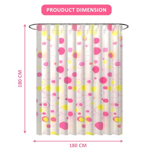 Image of Kuber Industries Pack of 4 Waterproof 71 inch x 71 inch Shower Curtains For Bathroom with 12 Rings | Washroom Partition, Screen & Wall Divider Parda For Bathing Privacy | JY-1-6 | Bubbles Print - Pink & White