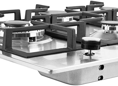 Cookology GH700SS 70cm 5 Burner Gas Hob with Enamel Pan Supports, Wok Burner and Automatic Ignition Dials - in Stainless Steel