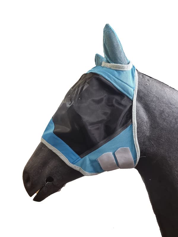 Horse Master Padded Fly Mask - Noise Cancelling Horses Fly Veil With Ear Bonnets For UV Protection - Shetland/Pony/Cob/Full Lightweight Equestrian Wear