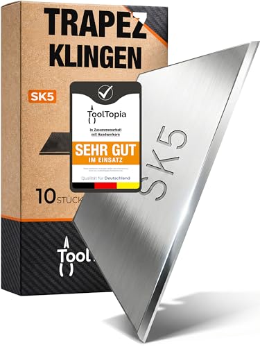 Trapezklingen aus SK5 Stahl 10 Stück Scharfe Cuttermesser Klingen & Teppichmesser Klingen Set Universelle Ersatzklingen für Cuttermesser & Cutter Klingen in praktischer Spenderbox - ToolTopia