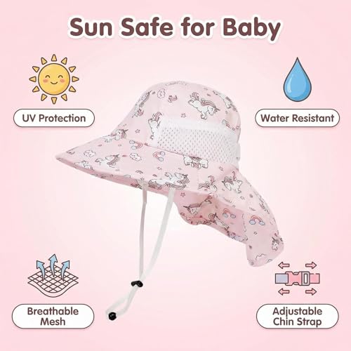 Baby Sun Hat, Wide Brim UPF 50+ Bucket Cap, for Girls, Boys, Adjustable Breathable Lightweight, Beach Hat for Outdoor Travel, Play, Sun Protection, Comfort for Infants, Toddlers Pink - Image 4