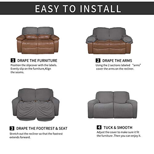 Image of Easy-Going 6 Pieces Microfiber Stretch Sectional Recliner Sofa Slipcover Soft Fitted Fleece 2 Seats Couch Cover Washable Furniture Protector with Elasticity for Kids Pet(Recliner Loveseat,Light Gray)