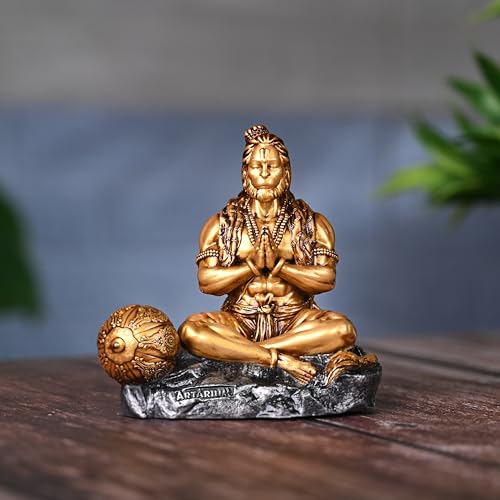 Image of Artarium Mahabali Hanuman Idol (7.48 Inch), Resin Bajrangbali Murti for Home Temple & Office Decor, Meditating Hanuman Ji Statue Showpiece for Pooja & Gifting