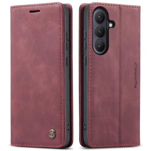 CaseMe étui portefeuille en cuir synthétique souple rouge pour S26 avec rabat