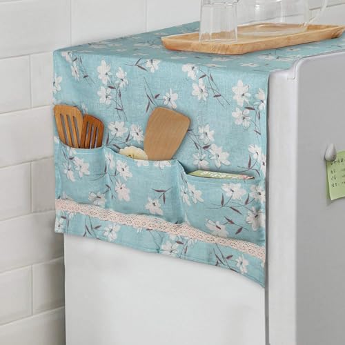 Image of HOKIPO Fridge Cover Top with Pockets, 130 x 55 cm, Blue