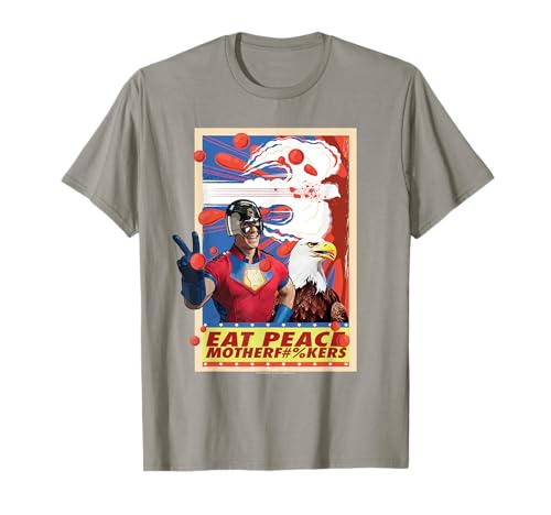 ピースメーカーTシャツイーグルメンと女性、ユニセックスエアスロウリー、グレー、漫画、小さな、短い腕、クラシック、Tシャツと平和を食べる