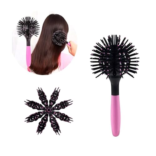 ZVD Spazzola Tonda Per Capelli,Spazzola Capelli Ricci,Spazzola Per Capelli a Palla Rotonda Massaggio Del Cuoio Capelluto Per Ricci Per Districare, Modellare e Riccioli (Rosa)