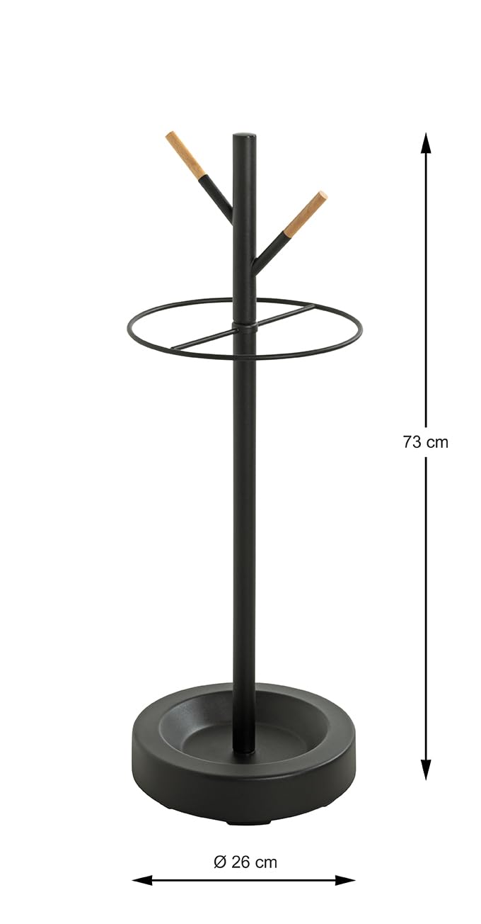 HAKU Portaombrelli faggio, nero, metallo - Dim. A 73 cm x Ø 26 cm, Stile Moderno