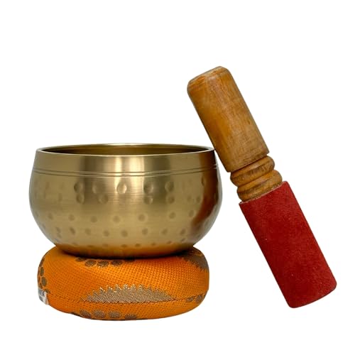 Nature's Own Tibetan Singing Bowl Set Easy to Play Meditation Sound Bowl Handcrafted in Nepal for Yoga, Mindfulness, Chakra Healing, Stress Relief Spiritual Gifts for Women & Men (5.5 Inch, Hammered)