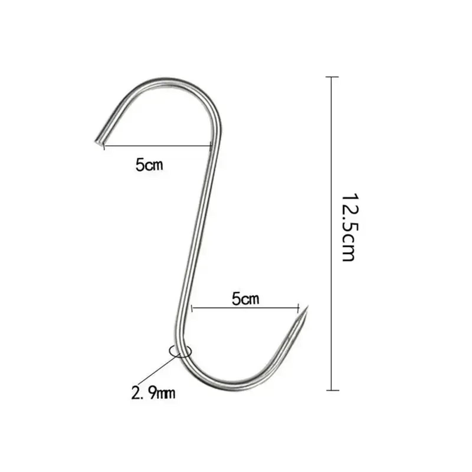 100 ganchos en forma de S acero inoxidable con punta afilada for colgar ropa carne, utensilios cocina y carnicería para Procesamiento de Carne