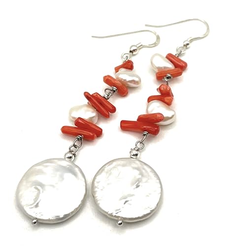 Boucles d'oreilles perles blanches et corail orange, le bijou d'été idéal