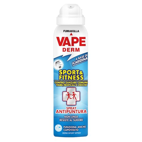 Vape Derm Spray Sport & Fitness 100ml, Repellente Insetti Naturale per Adulti e Bambini, Protegge da Zanzara Comune, Tigre, Anofele e Zecche, Non Unge, Non Macchia, Resistente alla Sudorazione