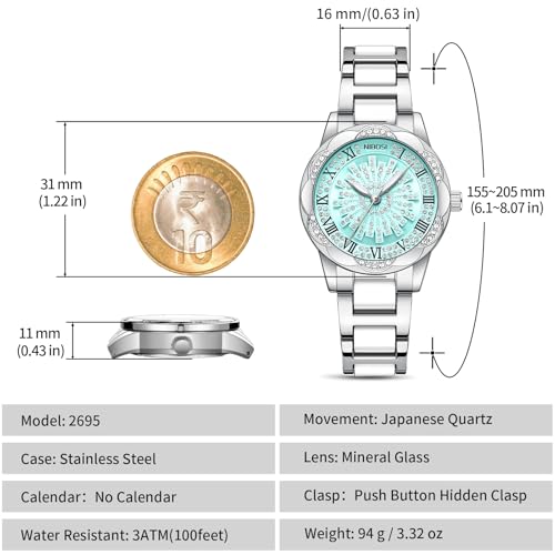Image of NIBOSI Watch for Woman Analog Quartz Rose Gold Stainless Steel Band Luxury Ladies Watch Stylish Diamond Blue Dial Wrist Watches Waterproof