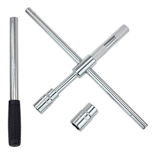 Eastyard 4-Way 25-inch Telescoping Lug Wrench Universal Tire Tool Wheel Brace Set with 4 Standard Sockets (17/19, 21/23mm) Heavy Duty Tire Nut Wrench for Auto Car Vehicle Repair