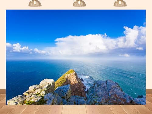 PEKRU 10x5ft Fabric Dramatic Coastal Cliff Backdrop with Turquoise Ocean