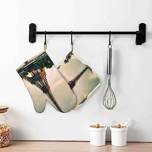 Grey Paris Eiffel Tower Oven Mitts And Pot Holders Heat Resistant 2Pcs Set Bbq Gloves And Pads For Cooking Baking Grilling #TOP6