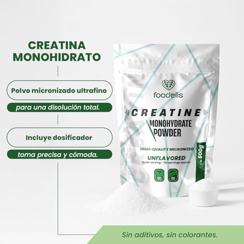 Miniatura 3 de Foodelis Creatina Monohidratada En Polvo Micronizada 500g 166 Dosis - Pura Sin Aditivos - Sin Sabor - Incluye Dosificador - Alta Solubilidad - 100 Creatina Monohidrato Micronizada