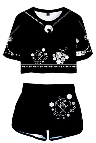 Haydory Demon Slayer T-Shirt Kurz Hose Set Sommer Top Shorts Suit Activewear für Damen Cover